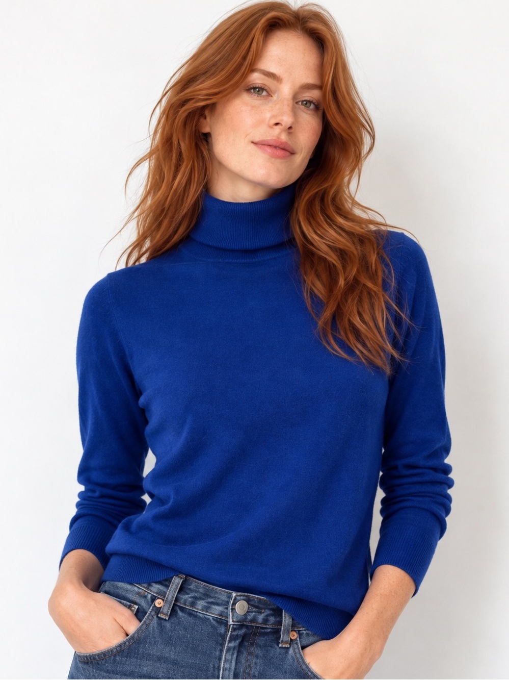 Celio 100% Merino Wool Turtleneck Sweater – Cobalt Blue – L